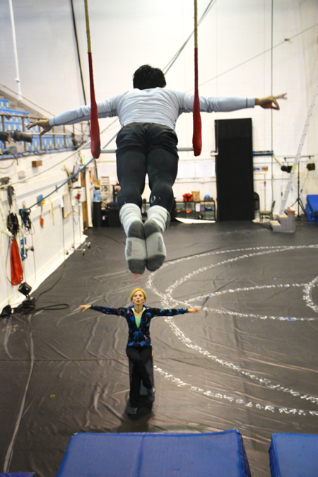 Teacher Elena Panova demonstrates how to perform an exercise on the static trapeze | Cirucs Center | San Francisco